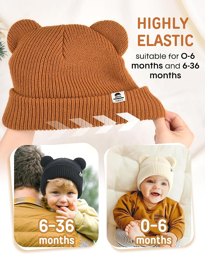 FURTALK Baby Beanie Winter Hat with Bear Ear for Infant Toddler Boys Girls Soft Knitted Skull Cap