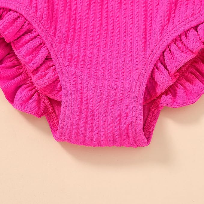 HAPPYMA Baby Swimsuit Toddler Girl Bathing Suit Summer Solid Color Bikini Set Beach Two Piece Swim Wear