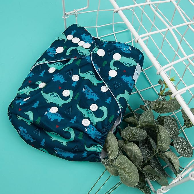 babygoal Reusable Cloth Diapers 6 Pack+10pcs Inserts, One Size Adjustable Washable Pocket Nappy Covers for Baby Boys and Girls 6FB20