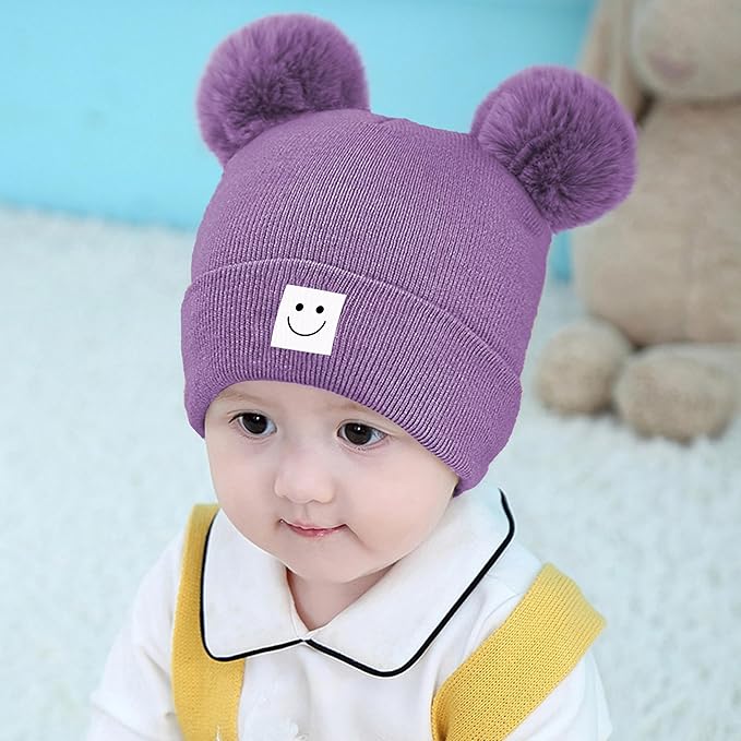 AZJ Baby Beanie Hat Toddler Infant Winter Knitted Hat Kids Soft Warm Pom Pom Beanie Cap for Boys Girls