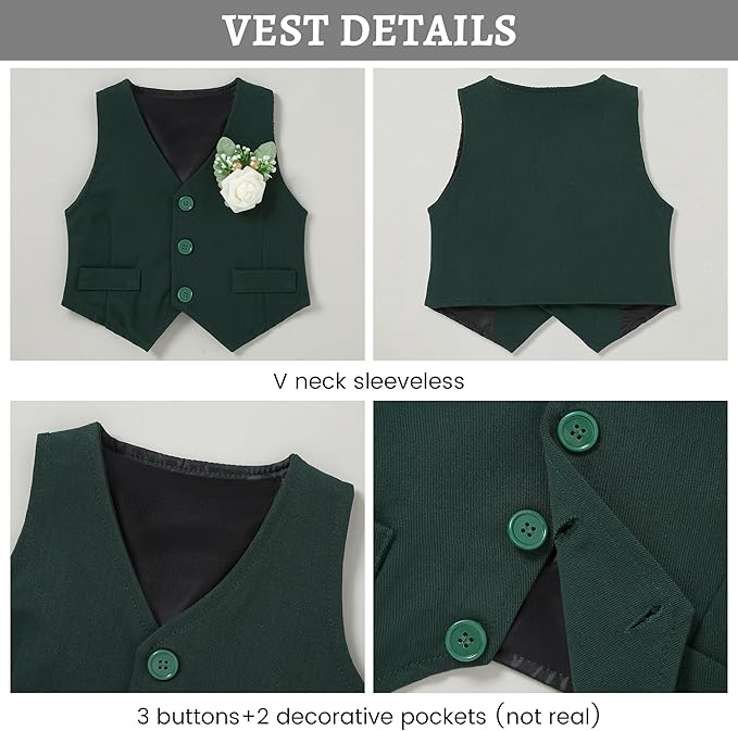 SANMIO Baby Boy Clothes Suits Infant Gentleman Outfit Collared Dress Shirt+Vest+Tie+Corsage+Pants 5Pcs Baby Suit Sets