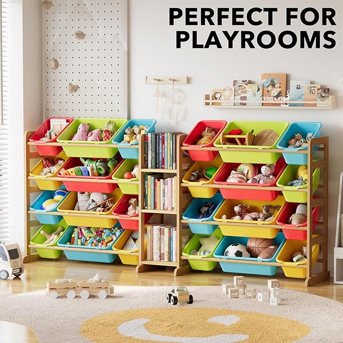 SpaceAid Large Toy Storage Organizer with 24 Bins and 3 Shelves, Toy Organizers Storage Bookshelf, Kids Bin Shelf Box Bookcase for Bedroom Playroom Organization Room Decor, Multi-Colored