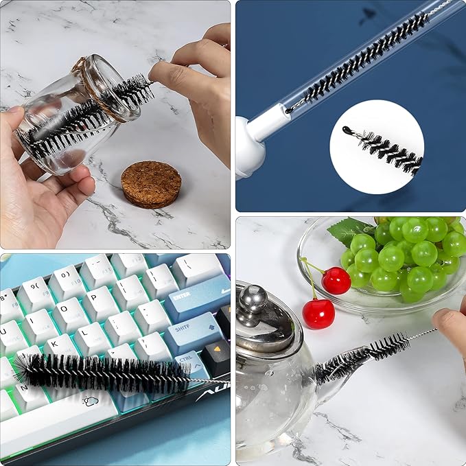 Straw Cleaner Brushes Sets, 12 Pieces 8.2 Inch Botthle Cleaning Brush and Nylon Tube Brush Brush Kit for Sippy Cup, Tumbler, Water Bottle, Drinking Straw (Black)