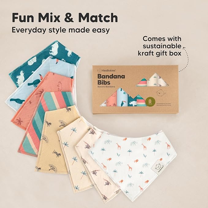 8-Pack Organic Baby Bandana Bibs for Boys, Girls - Super Absorbent Triangle Baby Bibs for Drooling and Teething Infant, 100% Cotton Extra Soft for Newborn, Infant 0-36 Months (Countryside)