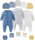 Fashion Baby Boy Girl Clothing Set Cotton Soft 3-Piece Long Sleeve Button Rompers 5-Pack Hats&Gloves Infant Clothes