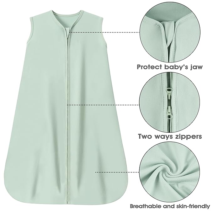 Baby Sleep Sack 6-12 Months Baby Wearable Blanket 100% Rayon Cotton 2-Way Zipper Toddler Sleeping Sack，Comfy Soft Lightweight TOG 0.3