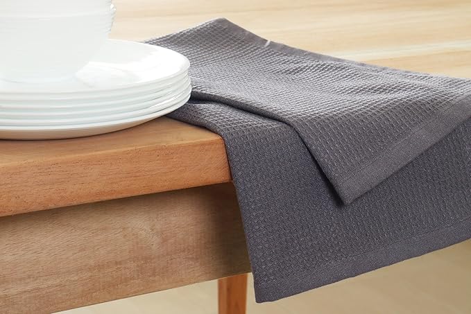 PurpleEssences Waffle Weave Kitchen Towel, 100% Cotton - 15 x 25 Inches, with Hanging Loop Ultra Soft Absorbent Quick Drying Dish Cloth, Tea and Hand Towels, 4 Pack - Fall Thanksgiving - Dark Grey
