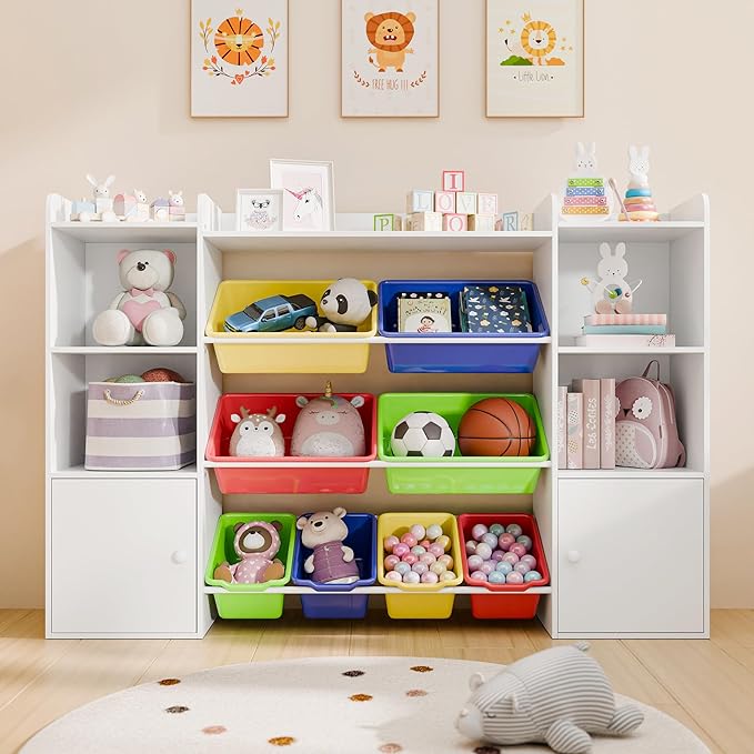 Large Kids Toy Storage Organizer, Toy Organizers and Storag with Bookshelf, Kid Bookshelf and Toy Storage with 6 Storage Cubbies and 8 Storage Bins for Kids' Rooms, Playrooms, and Nurseries