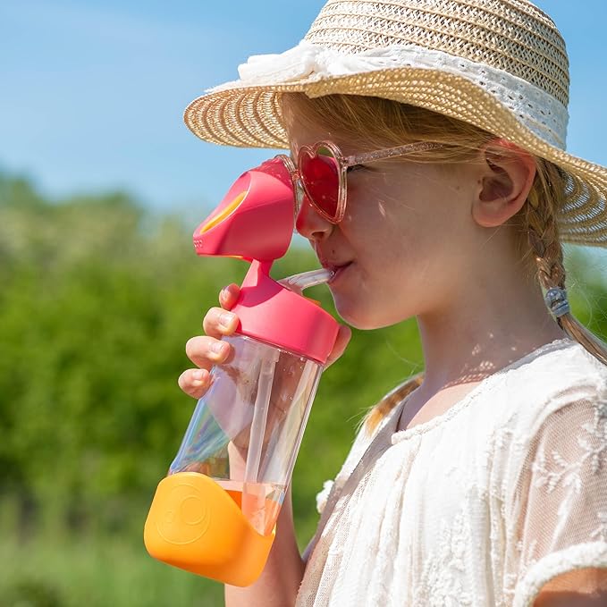 b.box Kids Water Bottle – 20oz Tritan Toddler Drink Bottle with Straw for School, Daycare, Travel w/Easy-Grip Triangular Design, Leak Proof Lid & Handle, BPA Free, Dishwasher Safe (Lilac Pop)