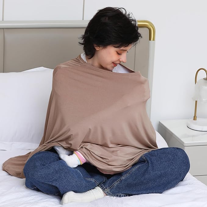 Multi-use Nursing Cover for Breastfeeding, 360°Full Coverage Nursing Poncho, Rayon Soft & Breathable Breastfeeding Cover up (Smooth Rayon, Mocha)