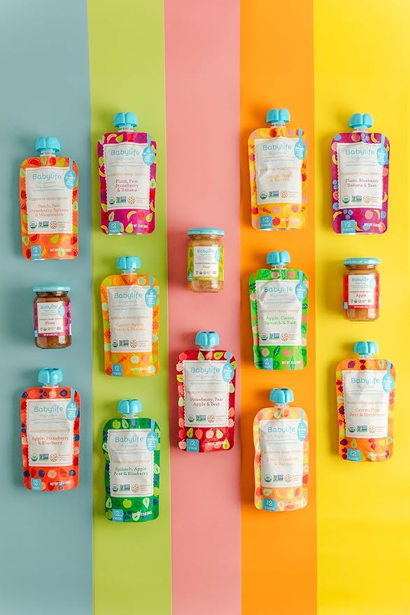 Babylife Organics Stage 2 - Peach, Pear, Strawberry, Banana & Watermelon, 3.5 Ounce Pouch (6 Pack) - Heavy Metal Safe, Organic Baby Food