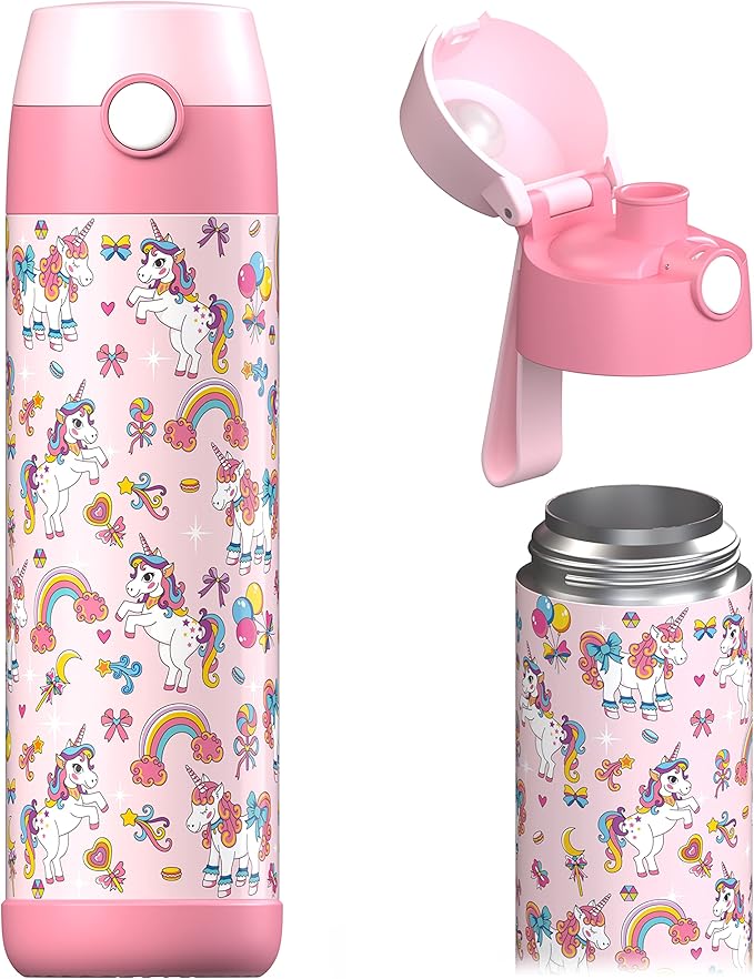 Jarlson® Mali Children's Water Bottle, Thermal Stainless Steel Water Bottle, BPA-Free, Leak-Proof, Children's Bottle with Chug Lid, Bottle for School, Nursery (Unicorn, 500 ml)