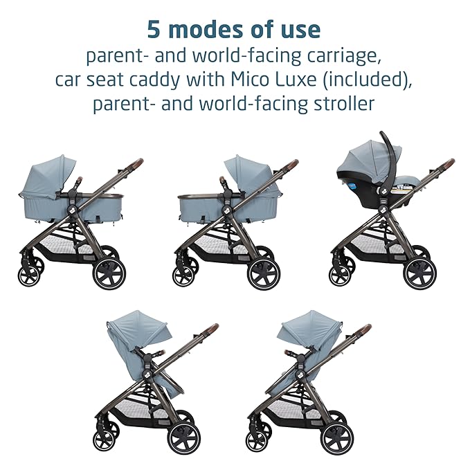 Maxi-Cosi Zelia™ Luxe 5-in-1 Modular - Baby Travel System Car Seat and Stroller, Infant Car Seat and Stroller Combo, Baby Car Seat and Stroller Combo in New Hope Grey