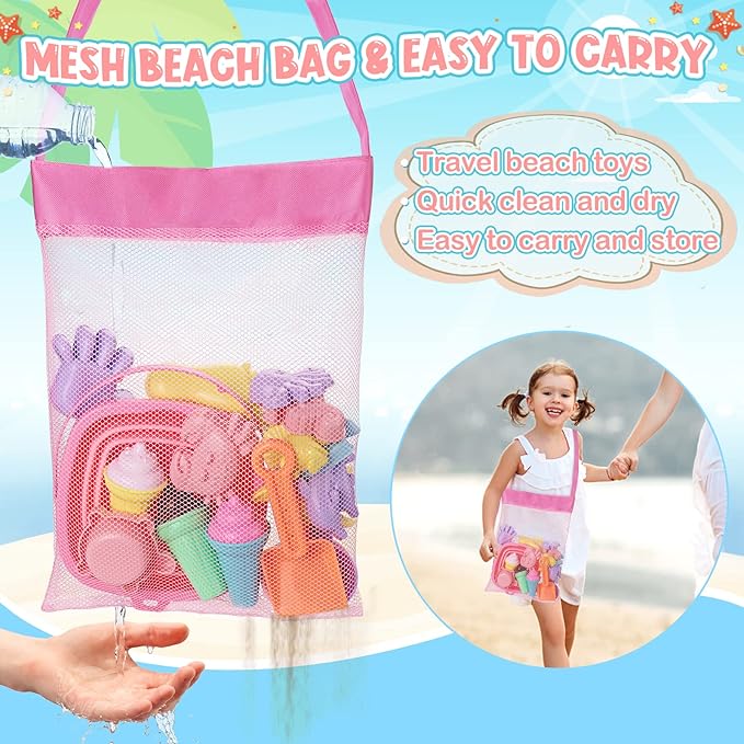 Beach Toys, Ice Cream Sand Toys for Toddlers, with Collapsible Bucket and Shovels for Kids with Bag, Travel Toys for Boys Baby Girls Age 3 4 5 6 7 8+