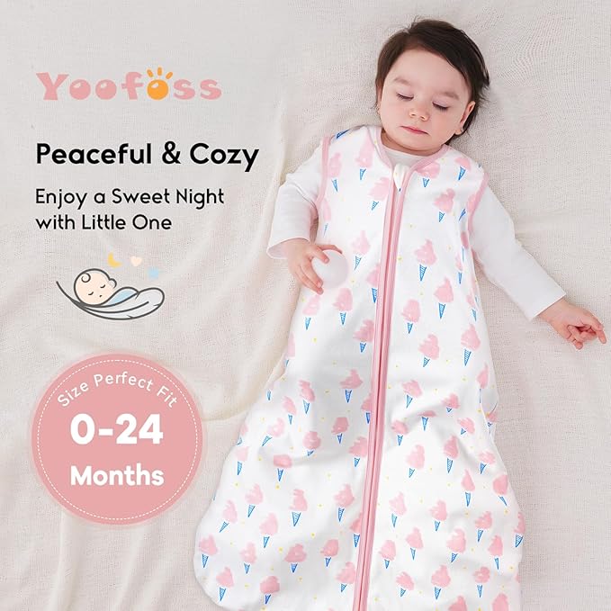 Yoofoss Baby Sleep Sack 18-24 Months 0.5 Tog Wearable Blanket for Baby, 3 Pack 100% Organic Cotton Infant Toddler Sleeping Sack 2-Way Zipper Lightweight Sleep Sack