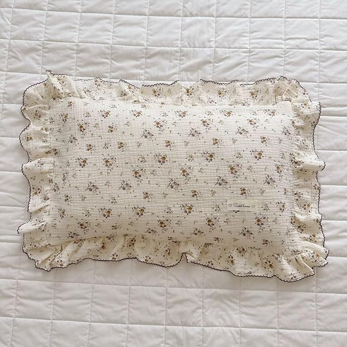 BuLuTu Shabby Chic Floral Toddler Pillow Cases Muslin Standard Size Pillowcases for Girls Kids Nursery Pillow Cover for Toddler Bed, Envelope Closure,1 Piece, Crapemyrtle Pattern, 20"x26"