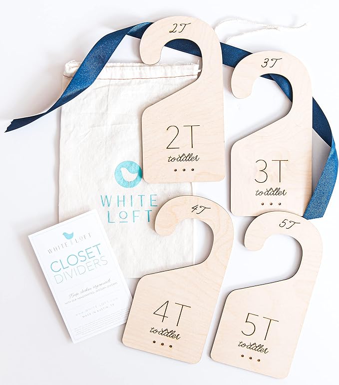 Loft Toddler Closet Dividers Durable Birch Kids Closet Organizer Timeless Etched Design for 2T-5T (Set of 4)