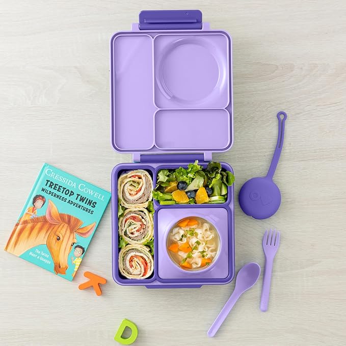 Omie OmieBox Kids Utensils Set with Case - 2 Piece Plastic, Reusable Fork and Spoon Silverware with Pod for Kids (Lilac)