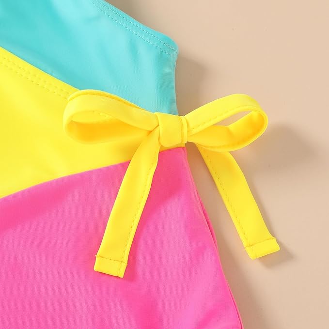 Happy Town Toddler Swimsuit Girl One Piece Bathing Suit Color Block Swimwear Baby Summer Beach Wear