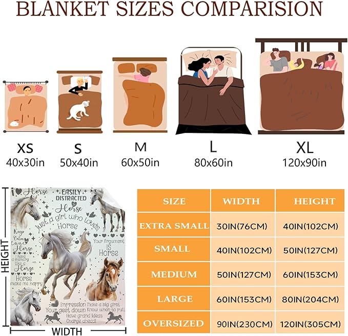 Horse Blanket for Teen Flowers Animals Throw Blanket Gifts for Girls Boys Soft Throws Blankets All Seasons 50×60 Inches for Bed Office