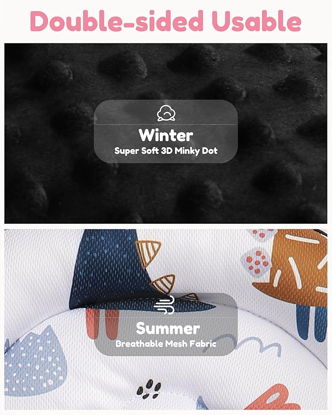 Infant Car Seat Insert with Removable Cushion for Baby Preemie Newborn Infant, Reversible carseat Insert Head Body Support Fits for Stroller, Baby Swing, Rocker, Bouncer, Bassinet - Black