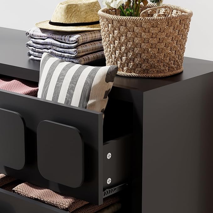 Anbuy Black Baby Dresser for Bedroom, Dresser for Baby with 6 Drawers, Storage and Organization Unit with Square Handles for Nursery, Kids Bedroom