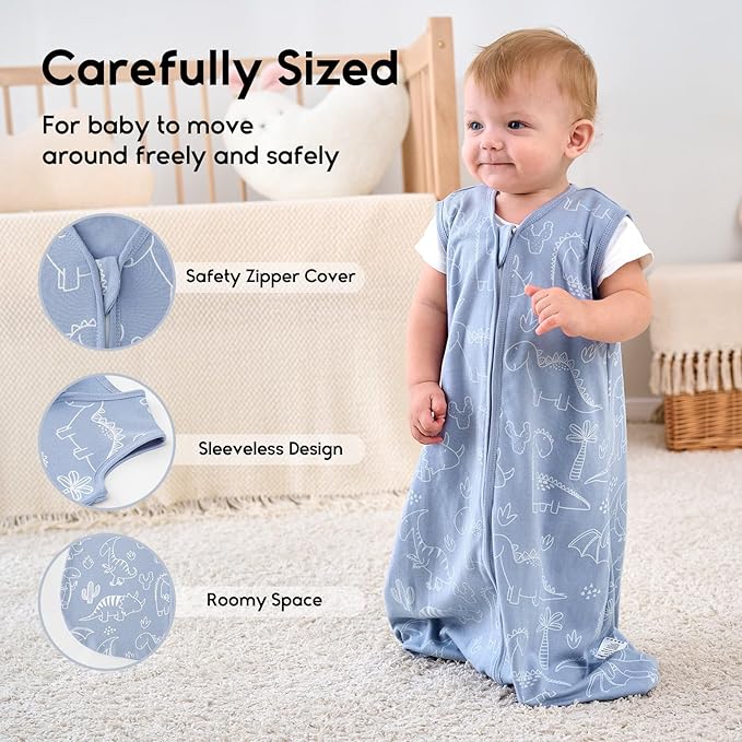 Yoofoss Baby Sleep Sack 12-18 Months 0.5 Tog Wearable Blanket for Baby, 3 Pack 100% Organic Cotton Infant Toddler Sleeping Sack 2-Way Zipper Lightweight Sleep Sack