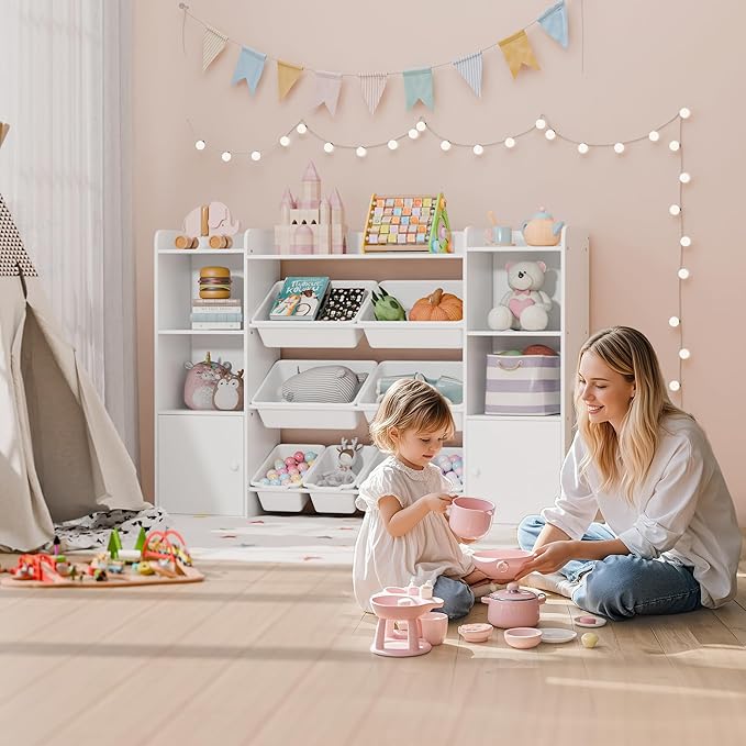 Large Kids Toy Storage Organizer, Toy Organizers and Storag with Bookshelf, Kid Bookshelf and Toy Storage with 6 Storage Cubbies and 8 Storage Bins for Kids' Rooms, Playrooms, and Nurseries