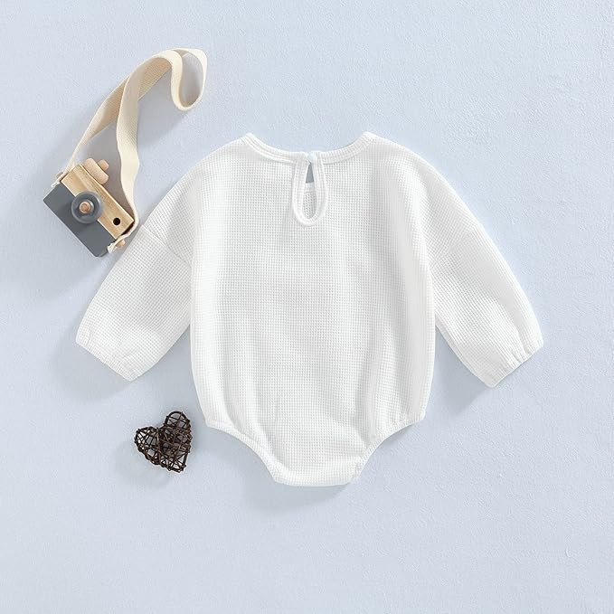 Douhoow Cute Baby Sweatshirt Romper Waffle Knit Baby Clothes Infant Girl Boy Fall Winter Outfits