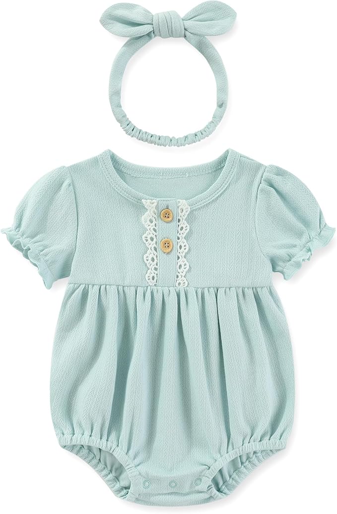 Newborn Baby Girl Clothes Cotton Bubble Romper Floral Short Sleeve Bodysuit 3 Pack