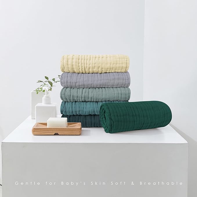 Muslin Burp Cloths 100% Cotton Large 20''x10'' Extra Soft and Absorbent Baby Wash Cloths Spit Up Rags - Baby Burping Cloth for Boys Girls Items(12 Pack Ivory, Slate and Emerald Series)