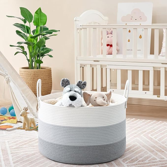67L Storage Basket for Organizing, 20"×13" Large Laundry Baskets, Cotton Rope Woven Blanket Basket, Toy Storage for Kids, Collapsible Blankets Storage for Living Room, Nursery Room