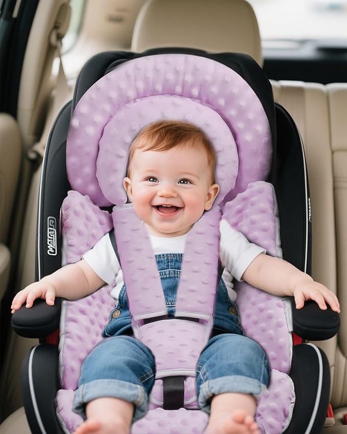 Infant Car Seat Insert with Removable Cushion for Baby Preemie Newborn Infant, Reversible carseat Insert Head Body Support Fits for Stroller, Baby Swing, Rocker, Bouncer, Bassinet - Purple