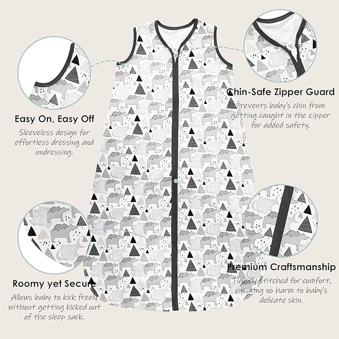 Cute Castle Baby Sleep Sack 12-18 Months - Lightweight 100% Cotton 2-Way Zipper TOG 0.5 Infant Wearable Blanket, Newborn Essentials Toddler Sleep Clothes, 3 Pack(Dark gray, Light gray, Bear)