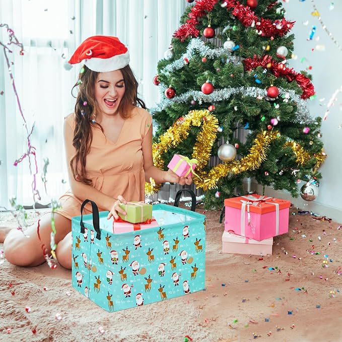 Rectangle Basket, Kids Organizer, Santa Deer Pattern Toy Storage Cube, Clothes Storage Box With Handles for Room Decor