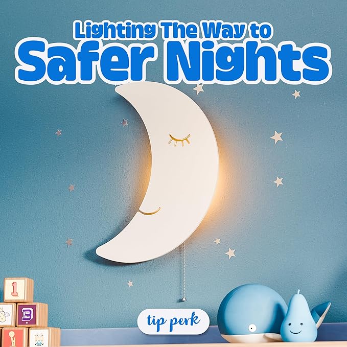Tip perk Moon Lamp for Baby Nursery - Floating Moon Wall Lamp for Nursery | Cute Floating Moon Lamp for Kids Bedroom | Battery-Operated Hanging Night Lights | Cordless Moon Lights for Bedroom
