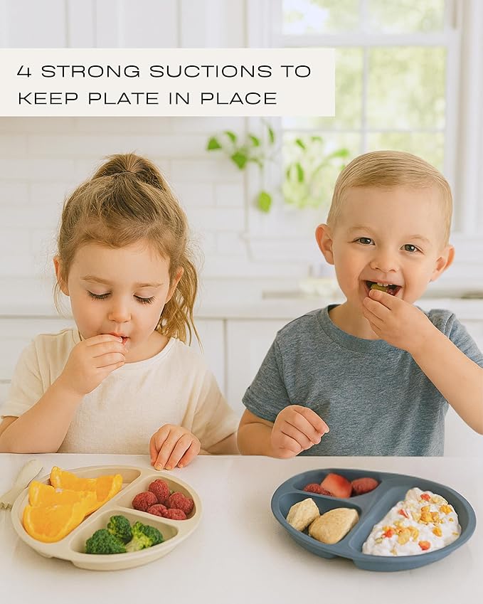 Hippypotamus Toddler Plates with Suction - 100% Food-Grade Silicone Baby Plates - Microwave & Dishwasher Safe - BPA Free - Set of 3 (Sage/Blush/Nude)
