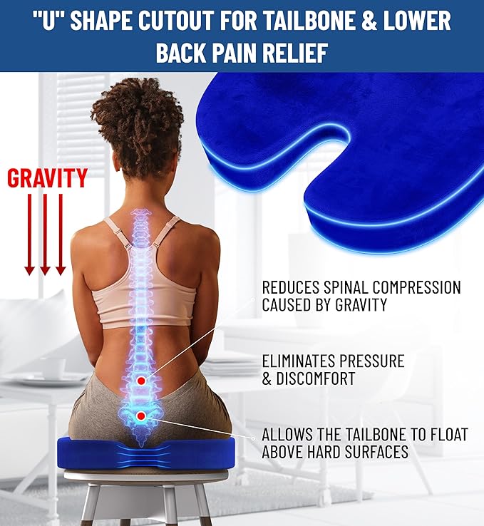 Everlasting Comfort Doctor Recommended Memory Foam Seat Cushion for Office Chairs & Car Seat - Ergonomic Office Desk Accessories for Tailbone Pain Relief, Sciatica & Back Support