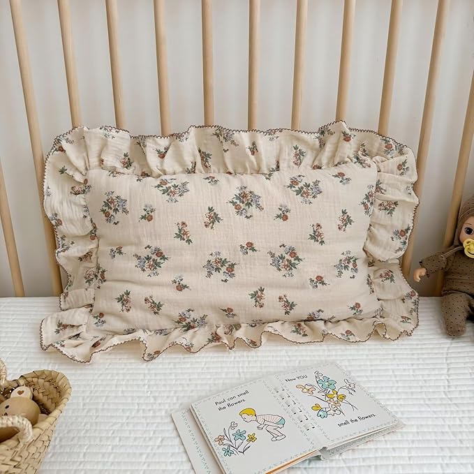 BuLuTu Kids Toddler Muslin Pillowcase Girls Boys Shabby Chic Floral Pillow Cases for Standard Pillow 20"x26", Kids Cotton Pillow Covers, 1 Pack, Envelope Closure, Machine Washable