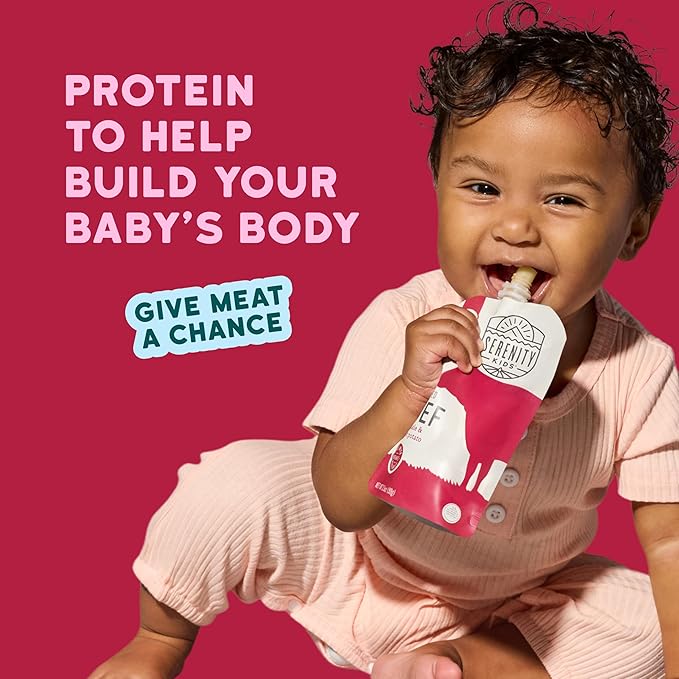Serenity Kids 6+ Months Baby Food Pouches Puree Made With Ethically Sourced Meats & Organic Veggies | 3.5 Ounce BPA-Free Pouch | Grass Fed Beef, Kale, Sweet Potato | 1 Count