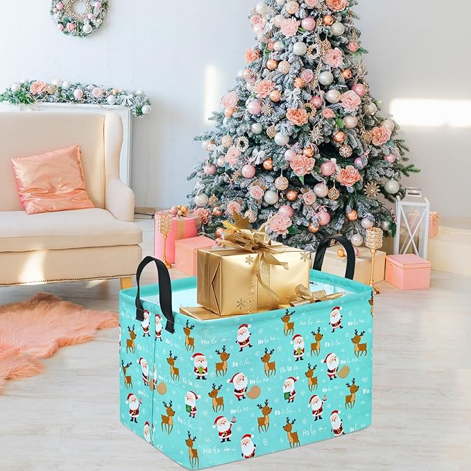 Rectangle Basket, Kids Organizer, Santa Deer Pattern Toy Storage Cube, Clothes Storage Box With Handles for Room Decor
