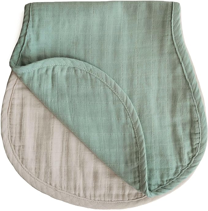 mushie Muslin Baby Burp Cloths | 100% Organic Cotton, Set of 2 (Roman Green/Fog)