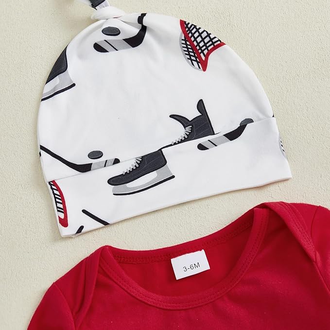 Baby Boy Hockey Outfit New Player in Town Long Sleeve Romper Long Pants Hat Set 3Pcs Newborn Fall Winter Clothes