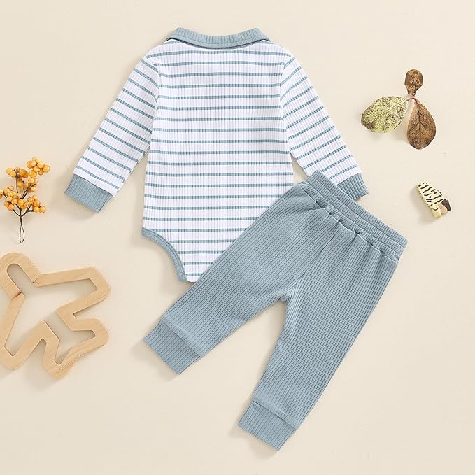 Newborn Baby Boy Girl Clothes Ribbed Knitted Long Sleeve Romper Pants Solid Cotton Infant Fall Winter Outfits 2Pcs