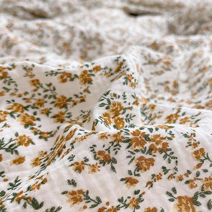 BuLuTu Cotton Muslin Ruffle Edge with Hibiscus Flowers Kids Toddler Pillowcase Soft Travel Pillow Nursery Pillowcase for Boys,Girls,Bedding Decor Machine Washable, Durable Pillowcase,1 Piece,Standard