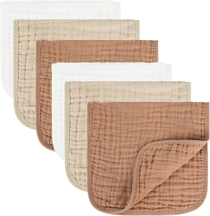 Baby Burp Cloth 100% Cotton Newborn Cotton Muslin Burp Cloth 10x20 inches (White & Coffee 6 Pieces)