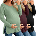 Riyiper 3 Pack Women's Maternity Long Sleeve T-Shirts Round Neck Side Split Tops Loose Casual Pregnancy Mama Clothes Fall