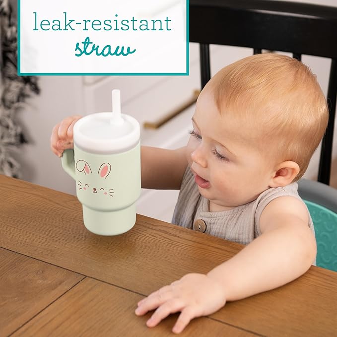 Infantino My 1st Tumbler, Silicone Sippy Cup with Straw & Handle, Spill-Resistant Baby Cup for On-the-Go, BPA-Free Transition Bottle, Bunny
