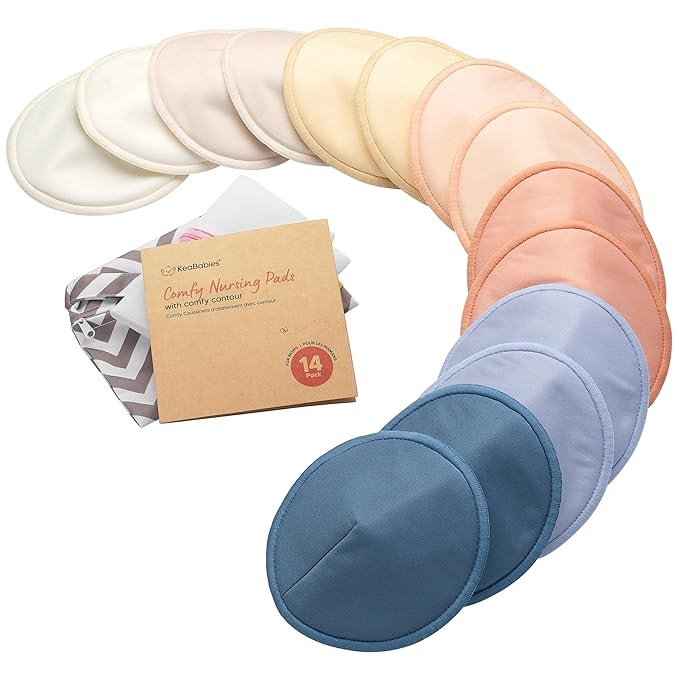 Organic Nursing Pads - 14 Washable Viscose Derived from Bamboo Breastfeeding Pads, Wash Bag, Reusable Breast Pads for Breastfeeding, Nipple Pads for Breastfeeding Essentials (Sweetheart, L 4.8")