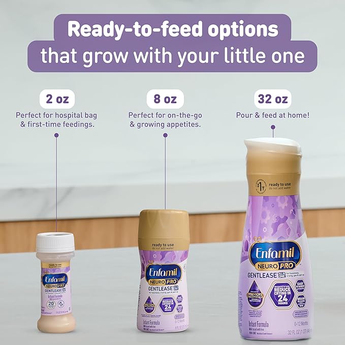 Enfamil NeuroPro Gentlease Ready-to-Feed with Smaller Proteins for Easy Digestion, Brain Supporting DHA,Baby Formula for easing Fussiness, Crying, Gas, Spit-up in 24hrs, 8 Fl Oz, 24 Bottles